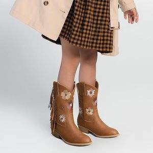 Bottes en cuir pour enfants et bébés, style cowboy vintage, à talons hauts, en daim, avec broderie florale, pour garçons et filles, vente en gros - Product Image 2