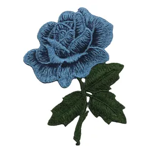 Fabrika toptan moda nakış çiçek el yapımı tasarımlar mavi gül yama