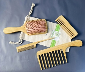 Juego de 4 peines de bambú de dientes anchos, cepillos de pelo de <span class=keywords><strong>madera</strong></span> natural <span class=keywords><strong>para</strong></span> salón con mini peine desenredante, <span class=keywords><strong>para</strong></span> uso doméstico y hotelero, en caja. - Product Image 1