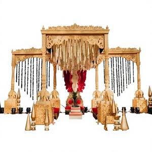 Mandap de madera para bodas al aire libre con base de elefante, pilares de madera para bodas, mandap indio de madera tallada con elefante para eventos en EE. UU. - Product Image 1