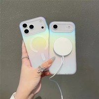 Étui magnétique mat laser pour iPhone 17 Air 16 15 14 13 12 11 Pro Max Plus 17Pro 16E charge sans fil dégradé arc-en-ciel Funda