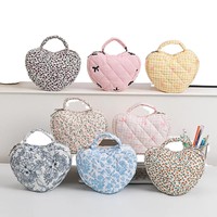 Tas Makeup Wanita Portabel Desain Terbuka Kapasitas Besar Motif Bunga Bahan Poliester Berlapis untuk Perlengkapan Mandi