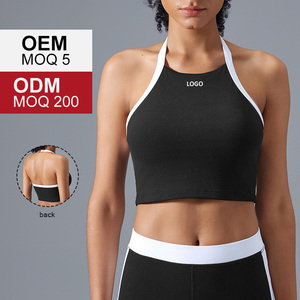 D25091 femmes licou cou <span class=keywords><strong>dos</strong></span> nu contrasté sport soutien-gorge haute élastique Semi fixe rembourré Yoga soutien-gorge loisirs - Product Image 1