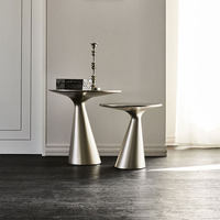 Table basse ronde moderne de luxe italienne personnalisée - Table d'appoint en acier inoxydable et verre
