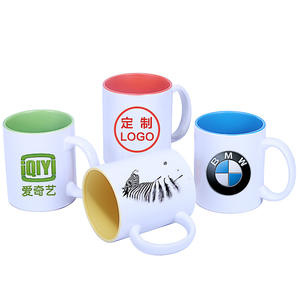 Taza de cerámica blanca con revestimiento para sublimación, impresión por transferencia de calor del logotipo, asa con color en el interior, para regalos. - Product Image 2