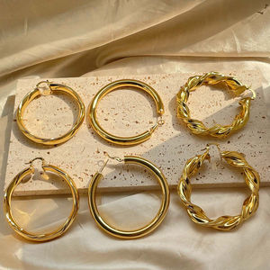Zeadear <b>Jewellery</b> Brass Hoop Huggie Earrings 18k <b>Gold</b> Plated Hoop Earrings <b>Set</b> - Product Image 2