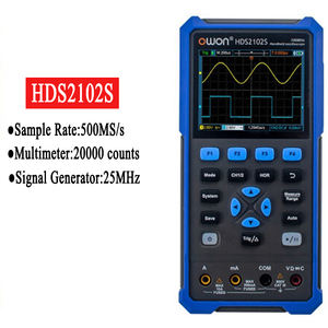 OWON HDS2102S Osciloscópio Handheld 3 em 1 100MHz Largura de banda 2CH 20000 contagens Multiumeter OSC + DMM + Waveform Generator - Product Image 6
