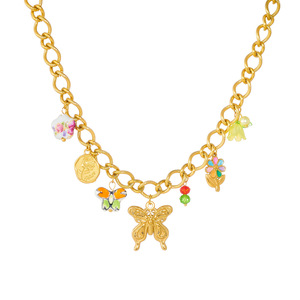 Fashion Pendant Necklace Set Gold Plated Butterfly Ceramic Flower Charm Chain Jewelry Gift for Women - Product Image 5