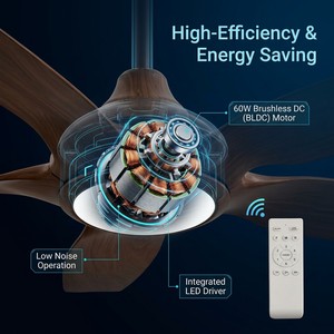 Ventilador de techo de 60 pulgadas con 5 aspas de ABS, luz LED, control remoto, motor de CC, 6 velocidades, para sala de estar, diseño moderno - Product Image 3