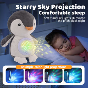 Zhorya peluche <span class=keywords><strong>pingouin</strong></span> blanc <span class=keywords><strong>bruit</strong></span> machine avec projecteur veilleuse musicale bébé sommeil doux apaisant animaux en peluche jouet - Product Image 2