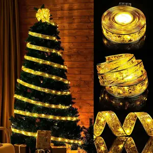 1-10M 크리스마스 리본 램프 LED 조명 크리스마스 트리 문자열 장식 새해 벽 홈 장식 방수