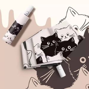 Parapluie pliable automatique pour femme, motif chat noir et blanc, en polyester avec revêtement noir, protection UV contre le soleil et la pluie, 8 cadeaux d'affaires - Product Image 4