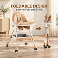 Chaise haute bébé réglable avec plateau amovible, roulettes et harnais de sécurité pour les repas à la maison