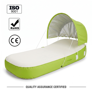 Chaise longue gonflable verte et blanche en tissu durable, flotteur <span class=keywords><strong>de</strong></span> piscine confortable avec auvent, <span class=keywords><strong>lit</strong></span> <span class=keywords><strong>d</strong></span>'air pour bord <span class=keywords><strong>de</strong></span> piscine - Product Image 4