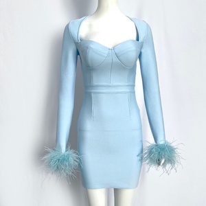Vestido Formal Personalizado OEM de Otoño, Manga Larga, Elegante, con Plumas, Color Sólido, Mini, Informal, Tejido Natural, para Mujer - Product Image 5