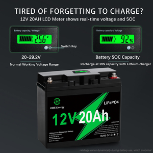 Paquete de Baterías Recargables de Ciclo Profundo Marca HWE LiFePO4 de 12.8V 20Ah con Pantalla LCD y 6000 Ciclos - Product Image 2