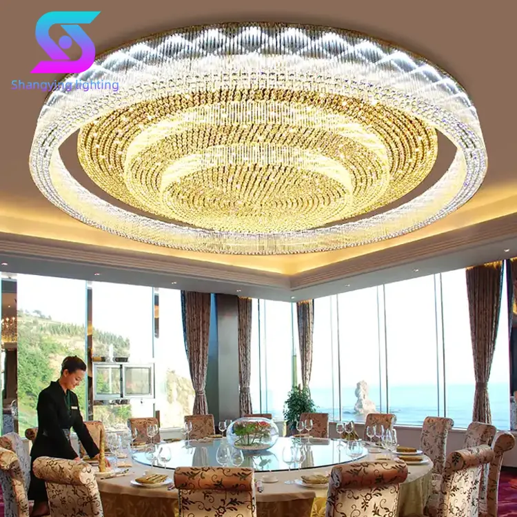 Custom Project Luxe Plafond Stijl Indoor Decoratie Goud Ronde Moderne Hotel Kristallen Kroonluchter