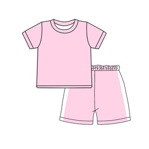 Conjunto de Falda y Camiseta de Manga Corta para Niña, Modelo GSSO3310, Color Rosa Sólido con Estampado, Venta al Por Mayor - Product Image 1