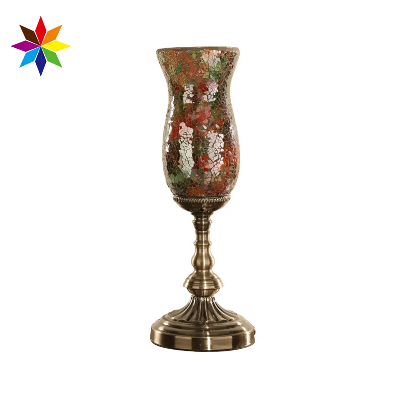 Lámpara de mesita de noche de vidrio antiguo, mosaico colorido turco marroquí hecho a mano
