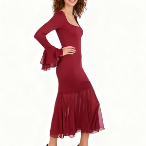 ชุดเดรสแฟชั่นแขนยาวคอเหลี่ยมเซ็กซี่สำหรับผู้หญิง - Product Image 3