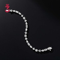 Bracelet tennis en moissanite brillante à taille mixte avec pierres rondes, princess et baguette, en argent 925 plaqué or blanc 18 carats, bijoux hip-hop