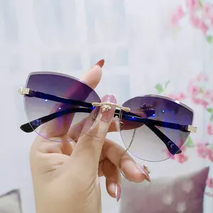 2023 moda diamante gafas de sol mujer gradiente Ojo de gato sin montura borde corte gafas de sol Venta caliente cuadrado mujer alta calidad