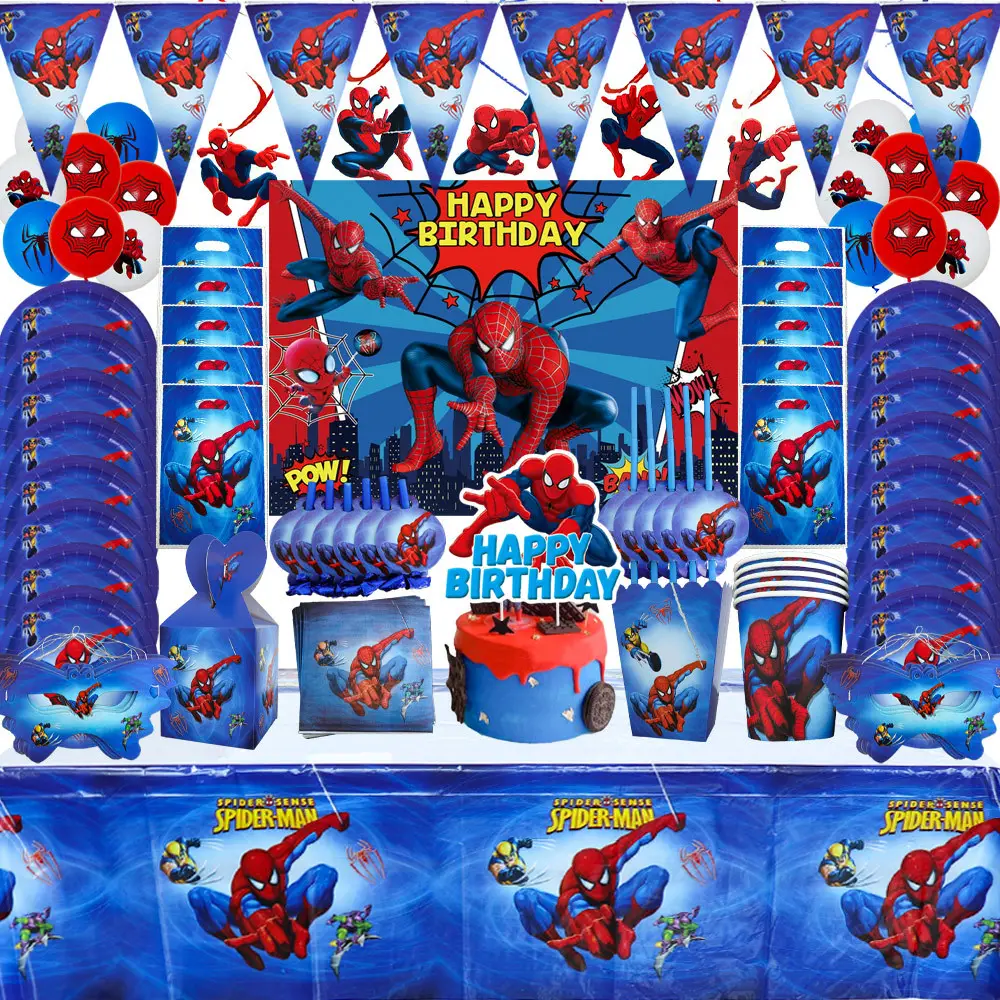 16 Items Wegwerp Beker Servet Borden Ballonnen Kinderen Verjaardagsfeestje Decoraties Cartoon Thema Spiderman Feestartikelen X0130