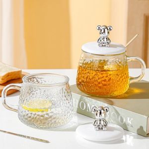 Tazas de Vidrio con Diseño de Osito, Lindas y Delicadas, con Cuchara, Pajita y Tapa, Capacidad de 350 ml, Aptas para Lavavajillas, Seguras para el Contacto con Alimentos, Opciones de Logotipo Personalizado, Regreso a Clases - Product Image 3
