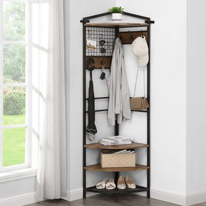 Arbre d'angle industriel, porte-manteau industriel avec des crochets, étagère de rangement pour l'entrée, organisateur d'angle de couloir avec porte-chaussures - Product Image 1
