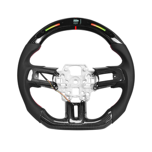 Volant en fibre de carbone à LED à fond plat avec cuir perforé pour EcoBoost/GT/Shelby GT350/GT350R 2018-2023 - Product Image 1