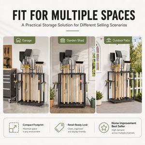 Organisateur d'outils <span class=keywords><strong>de</strong></span> jardin <span class=keywords><strong>de</strong></span> haute qualité, support à outils <span class=keywords><strong>de</strong></span> jardin en acier robuste pour garage, remise, rangement extérieur avec crochets - Product Image 5