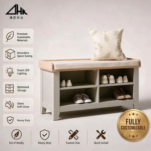 Banc à chaussures en bois avec siège rembourré, étagères de rangement ouvertes, organisateur de chaussures pour entrée, couloir, hall d'entrée, chambre à coucher - Product Image 1