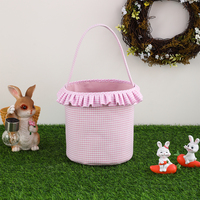 Panier de Pâques personnalisé en seersucker à volants, motif gingham, réutilisable, de haute qualité, pour la chasse aux œufs des enfants – Meilleure vente