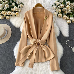 ชุดเซ็ตสองชิ้นสำหรับผู้หญิง ชุดลำลองหรูหรา เสื้อโค้ทยาวผูกเข็มขัด ชุดเดรสไหมพรมเข้ารูป ชุดสูทผู้หญิง 2 ชิ้น - Product Image 3