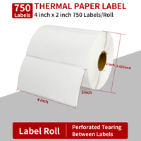 Boîte de 5 rouleaux d'étiquettes thermiques vierges compatibles de haute qualité 4 x 2 pouces, 3750 étiquettes au total