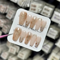 Nuevo Diseño Personalizado de Uñas Postizas Cortas de Cobertura Completa, Uñas Francesas en Forma de Almendra, Juego de Uñas Postizas