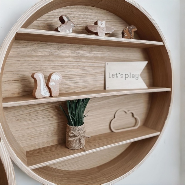 Round Wooden Floating Shelf Wall Mounted Nursery Display Rack Circular Plywood Organizer for Kids Room Decor