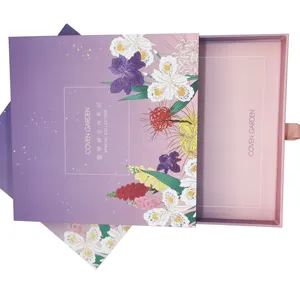 Customized Luxury High Quality Grey Board Purple Cosmetic Drawer Rigid Packaging Gift Box