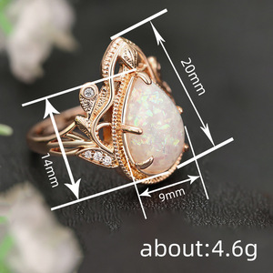 แหวนนิ้วผู้หญิงสไตล์ยุโรปทรงหยดน้ำโอปอลสไตล์วินเทจ - Product Image 3