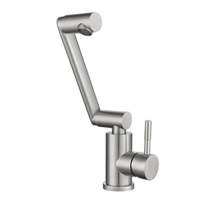Grifo de lavabo de acero inoxidable, monomando, de diseño moderno, con caño ajustable, para agua fría y caliente. - Product Image 4