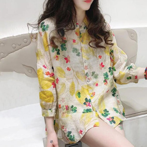Blusa Elegante con Cuello Polo y Estampado de RNSHANGER, Ropa de Mujer, Camisa Informal de Manga Larga con Botones, Holgada y Combinable para Mujer - Product Image 1