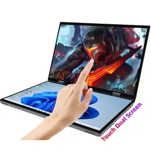 2024 New 14 inch + 14 inch đôi màn hình Yoga máy tính xách tay Intel Celeron N95 RGB 16GB 32GB Dual màn hình cảm ứng văn phòng kinh doanh máy tính xách tay