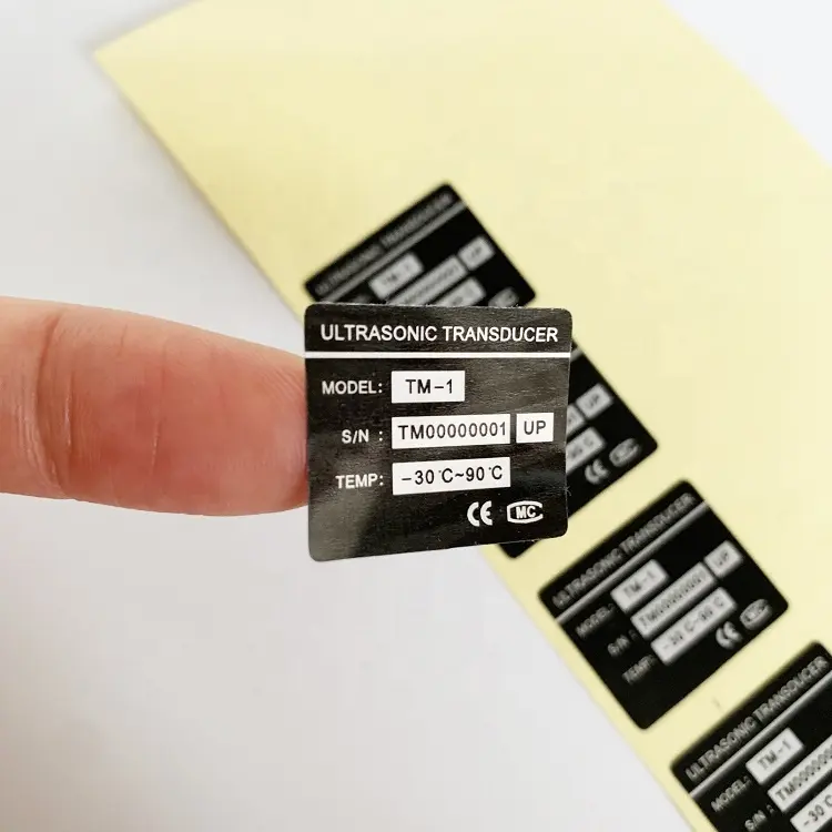 Pegatina de plástico impermeable personalizada, etiqueta adhesiva de código de barras, número de serie plateado mate privado
