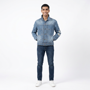 Nouvelle arrivée hommes à la mode cardigan manteau décontracté imprimé mince veste en jean - Product Image 1