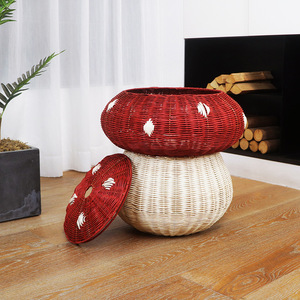 Mushroom Shaped Rattan Storage <b>Basket</b> Red White Willow <b>Weaving</b> Multifunctional Toy Storage Home Decor - Product Image 2