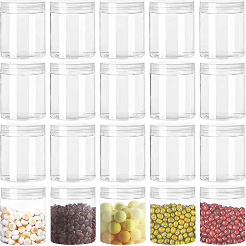 wholesale empty clear 50g 50ml 100ml 120ml 150 ml 200ml 350ml 4 oz 8oz 16oz round food grade plastic jars with flip top lids