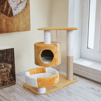 Arbre à chat d'intérieur moderne de 40 cm, écologique, à 2 niveaux, design cactus, avec perchoir en peluche, sisal et bois, niche privée pour chat, petit carton