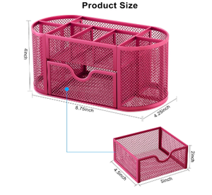 Organisateur de bureau en maille avec compartiments, accessoires de bureau, organisateurs d'espace de travail pour le bureau, l'école, la maison, rose vif - Product Image 2