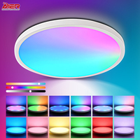 Plafonnier LED RGB ABS blanc ultra-mince moderne, contrôle intelligent par application, changement de couleur, intensité variable, montage encastré, chambre à coucher, salon