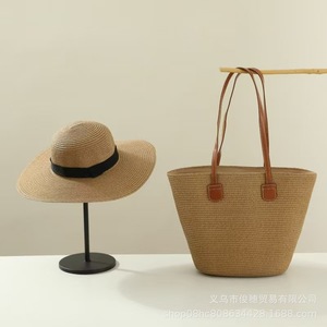 Conjunto <span class=keywords><strong>de</strong></span> sombrero y bolso <span class=keywords><strong>de</strong></span> paja, moda <span class=keywords><strong>de</strong></span> vacaciones en la playa, protección solar versátil, bolso <span class=keywords><strong>de</strong></span> mano <span class=keywords><strong>de</strong></span> gran capacidad para salidas - Product Image 2